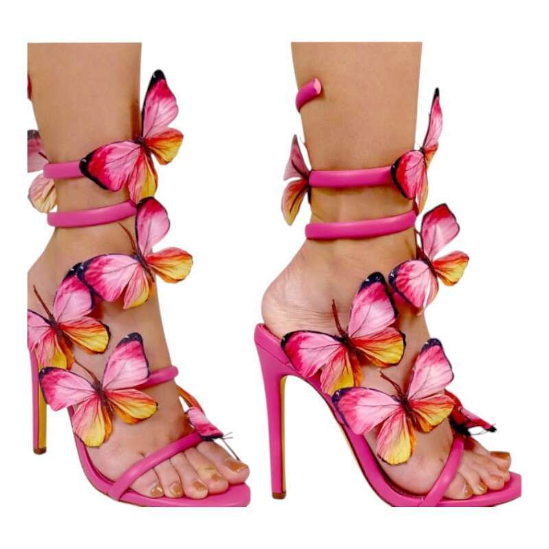 Women S Round Toe Butterfly Spiral Strap High Heeled Sandals MOJIDASHU