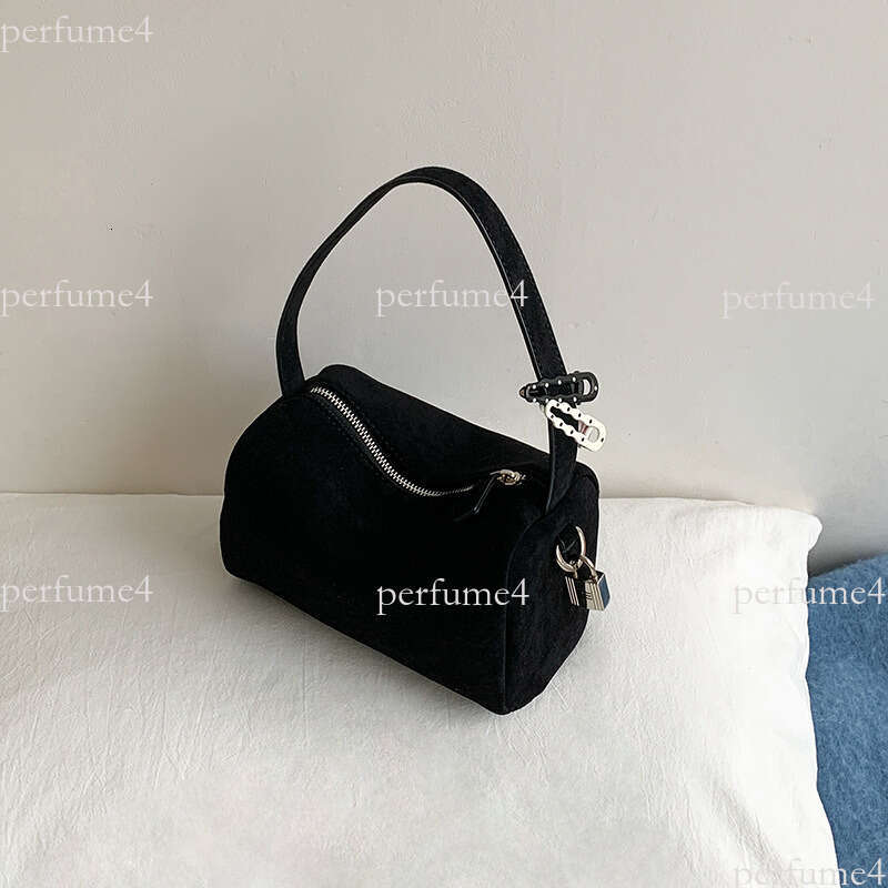 Cross-Border Korean Style Pillow 2025 Winter New Niche Handheld Cylinder Tote Solid Color Matte Suede Bag for Women