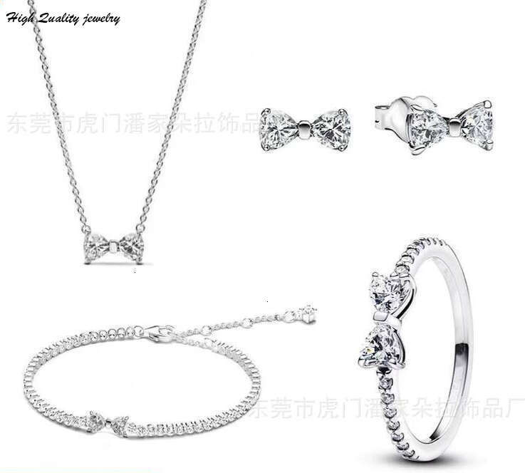 925 Sterling silver 2025 New Style Knotted Double Round Zircon Ring earrings bracelet Necklace Collarbone Chain Layered Necklace wholesale