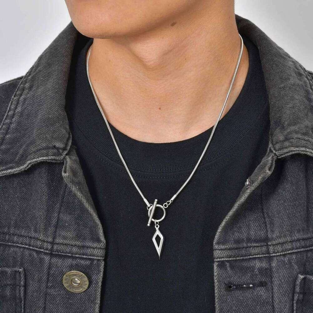 Casual Men's Necklace,Silver Color Stainless Steel Vertical Bar Geometric Collars,Simple Easy Button Collars 25N1226