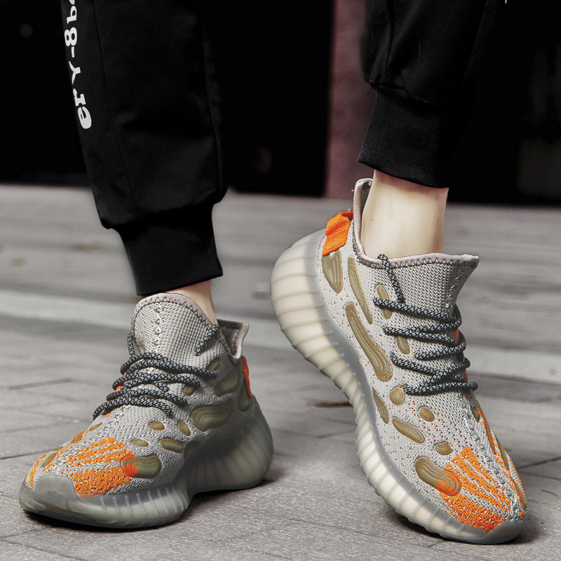 Free shipping summer new men's shoes breathable fly woven night light casual shoes trendy sports shoes hot push running shoes