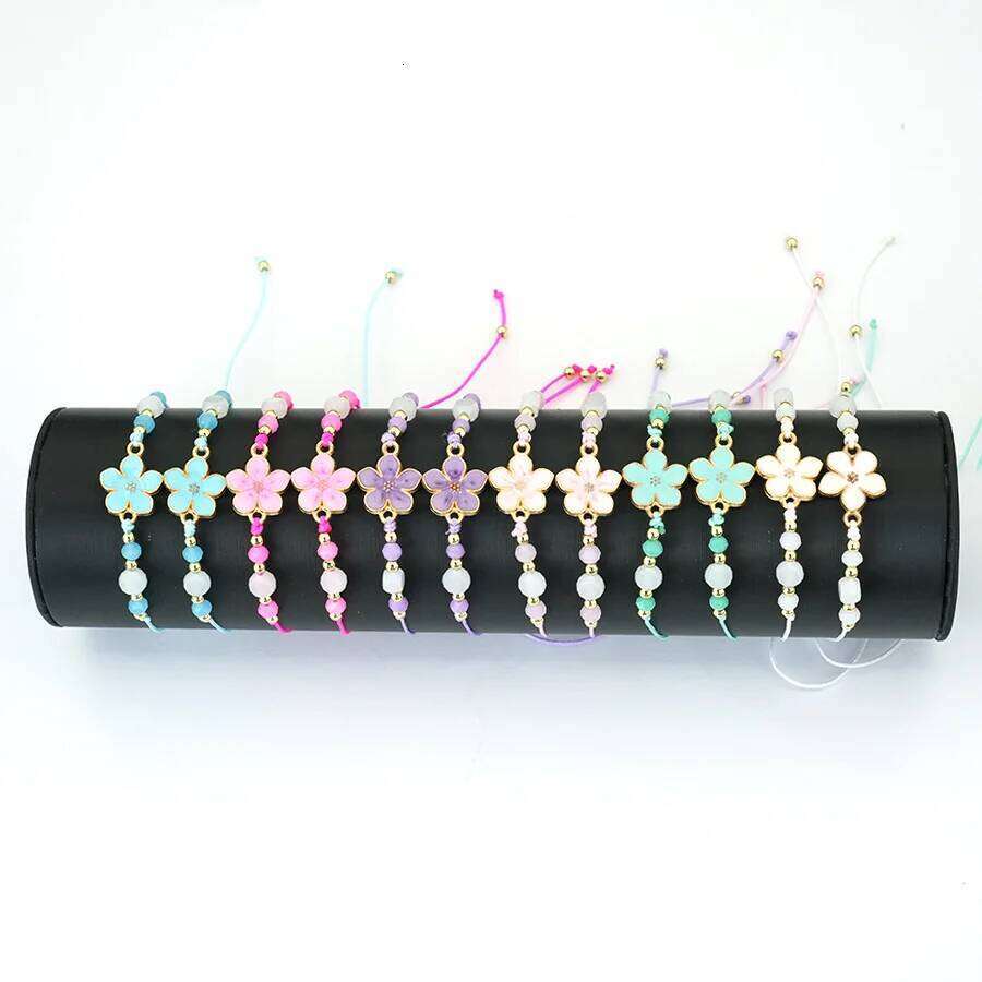 12pcs/Dozen Delicate Flower Women Bracelet Kids Jewelry Adjustable Braided Thin Rope Beaded Braclet Friendship Gift 25T1226