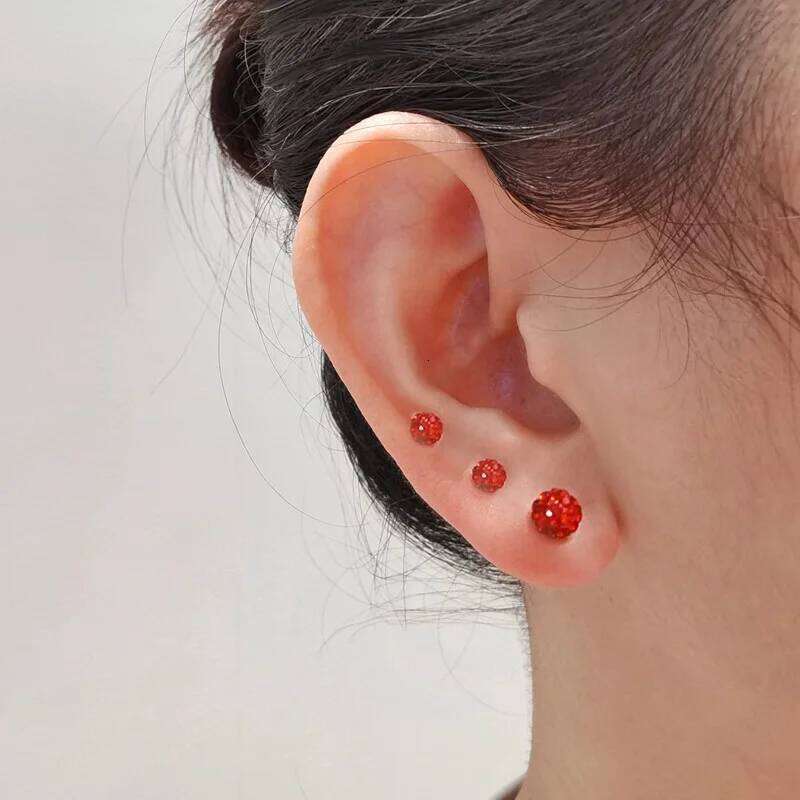 1Pair Double-sided Shiny Crystal Ball Earrings Surgical Steel Disco Balls Hypoallergenic Tragus Helix Barbell Piercing Jewelry 25H1226