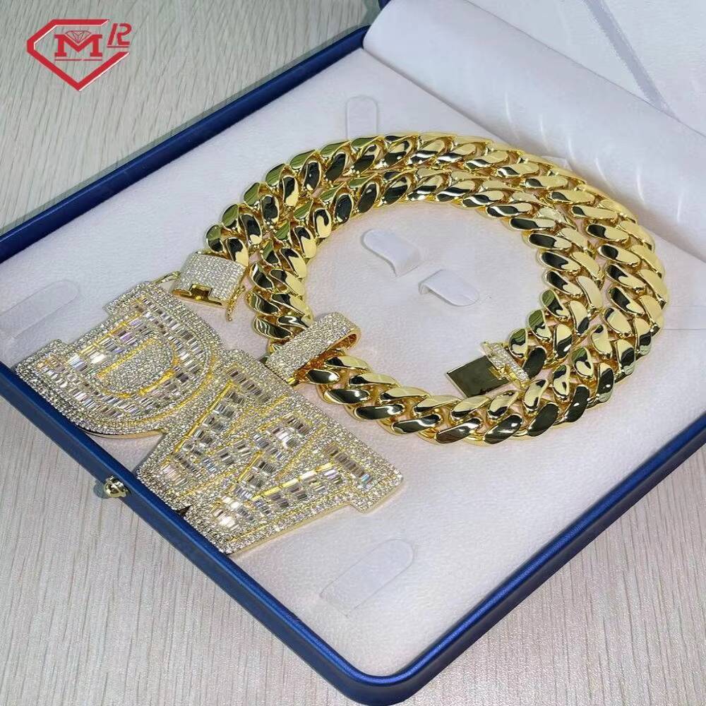 Factory Custom Cuban Chain Plain 15mm S925 Silver 10k 14k 18k Gold Plated Hiphop Moissanite Clasp Cuban Link Chain