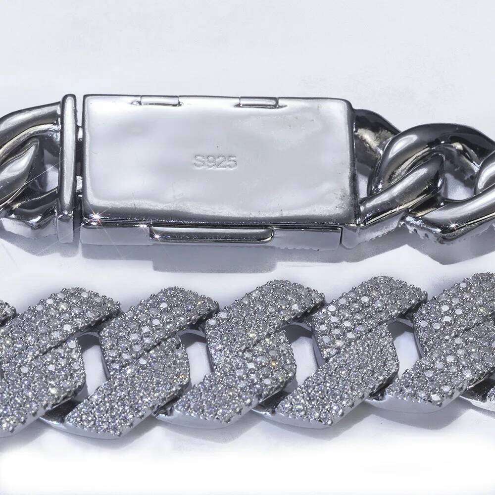 Hip Hop 15MM 4 Rows Jewelry 925 Silver Moissanite Chain Pass Diamond Test Prong VVS Cuban Bracelet
