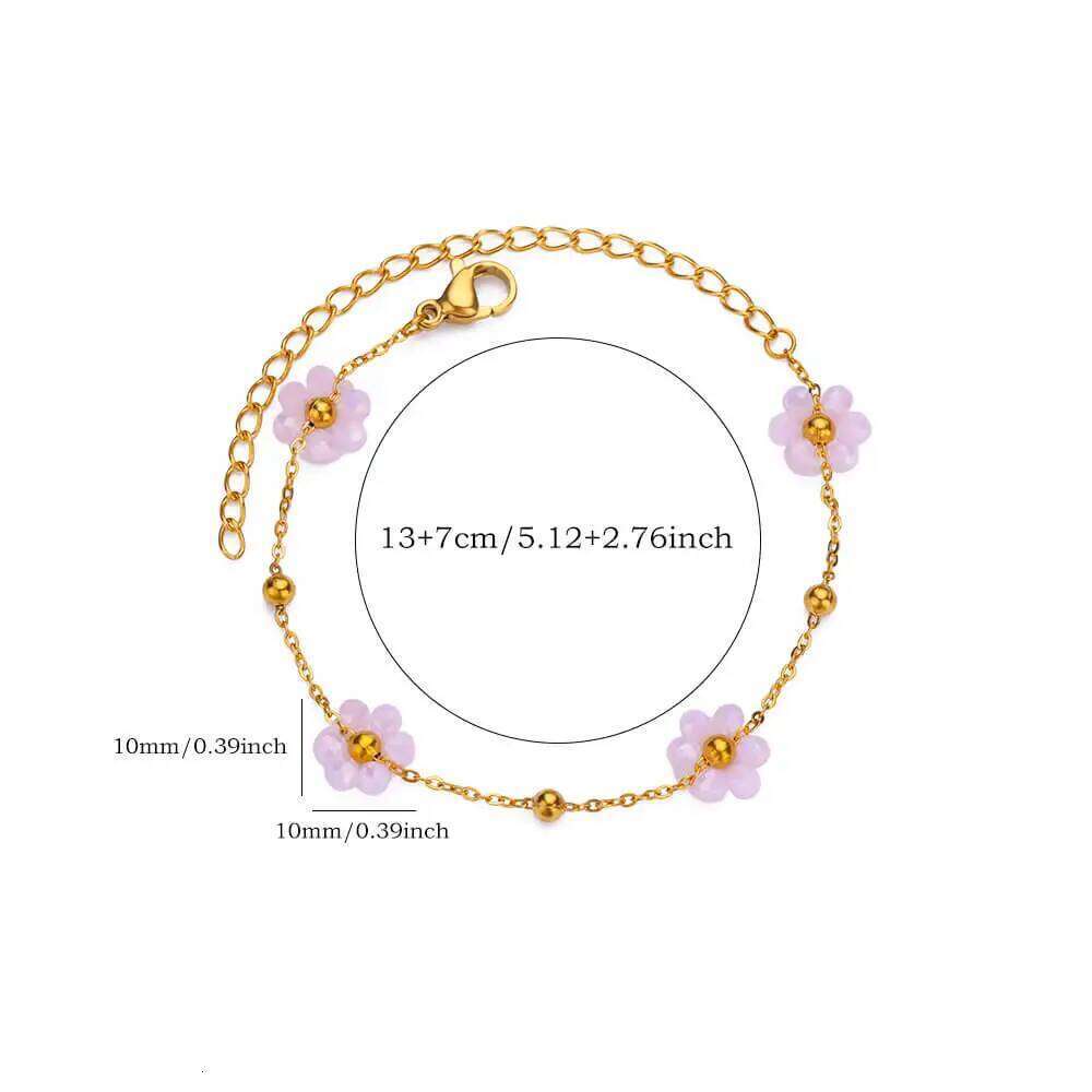 Beads Flower for Women Stainless Steel Gold Color Pendant Bracelet Femme Vintage Boho Wrist Jewelry Accesorios pulseras 25T1226