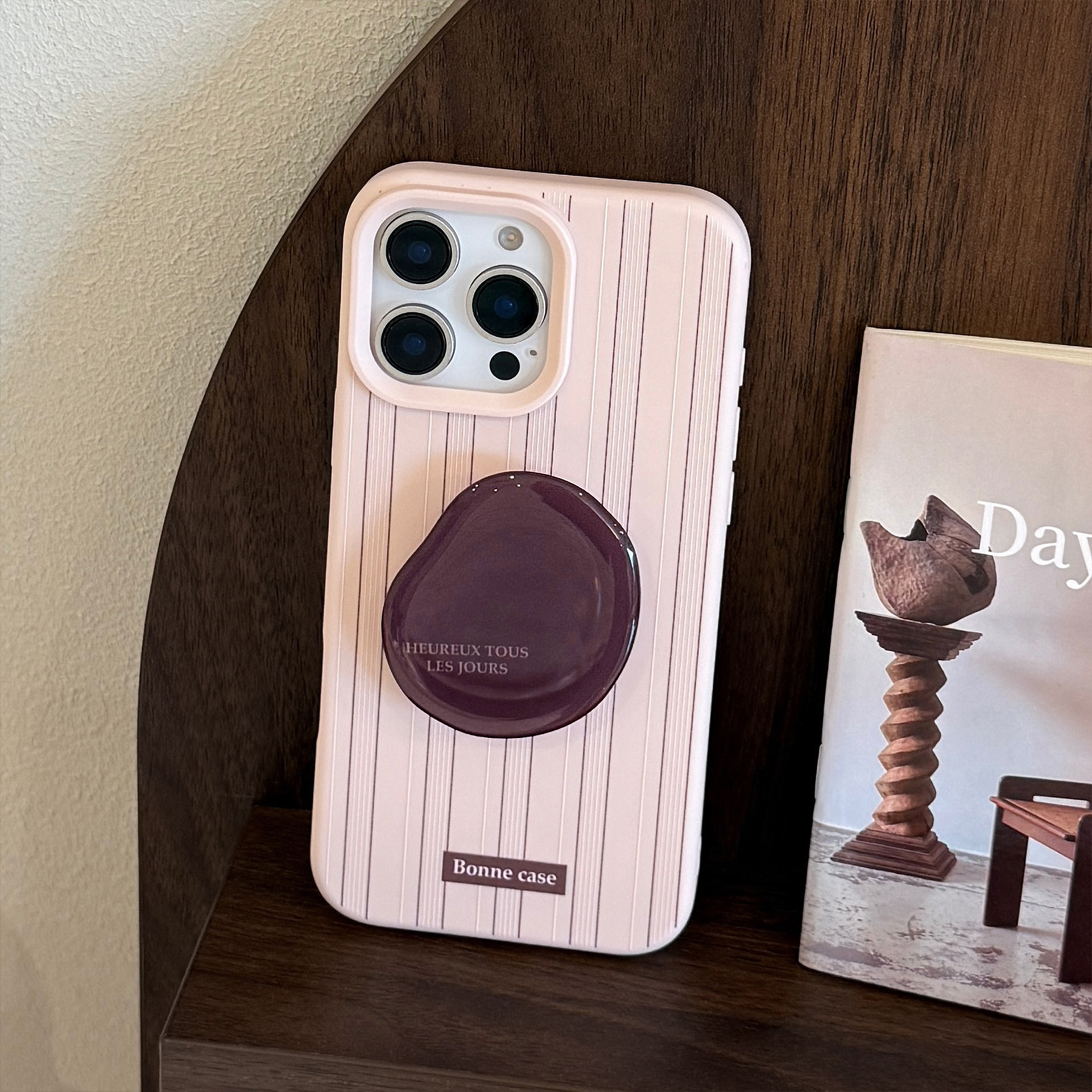 High-end Ins Style Striped iPhone 16 Case Apple 17 Brown Stand 15 Pro Max Compatible 13 Soft