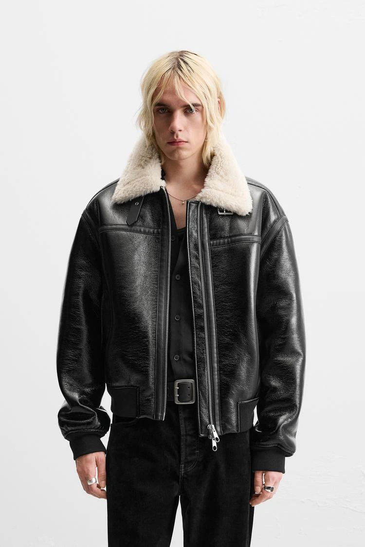 3548/705 Mens lapel thickened fur integrated leather effect jacket fur collar jacket 251222