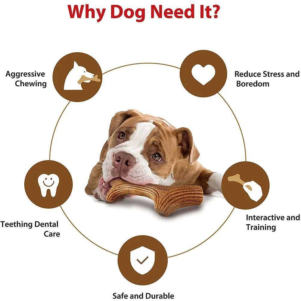 Gigwi Chew Real Wooden Deer Antlers for Aggressive Chewers Large Dog Chewing Indestructible Tough Durable Pet Toys Gift 25N1226