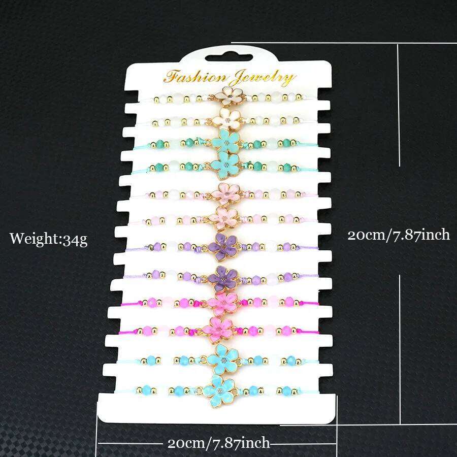 12pcs/Dozen Delicate Flower Women Bracelet Kids Jewelry Adjustable Braided Thin Rope Beaded Braclet Friendship Gift 25T1226