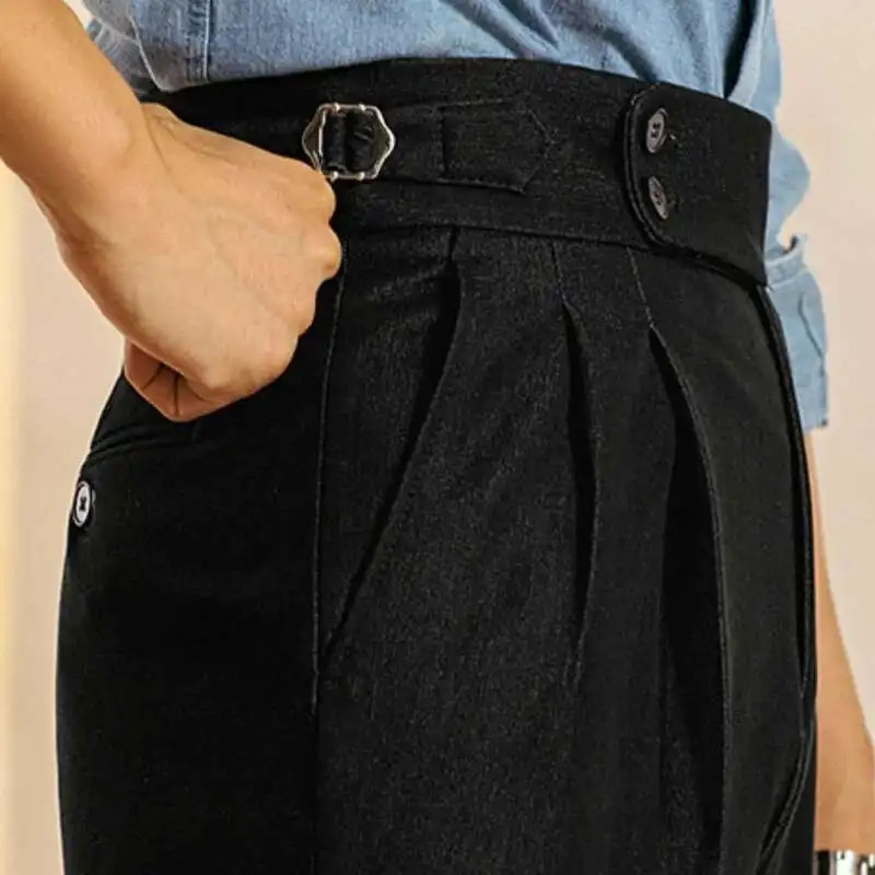 Pantalon Homme Italian High Waist Pant Business Versatile Draped Trousers Gentlemen Office Men Dress Black 251226