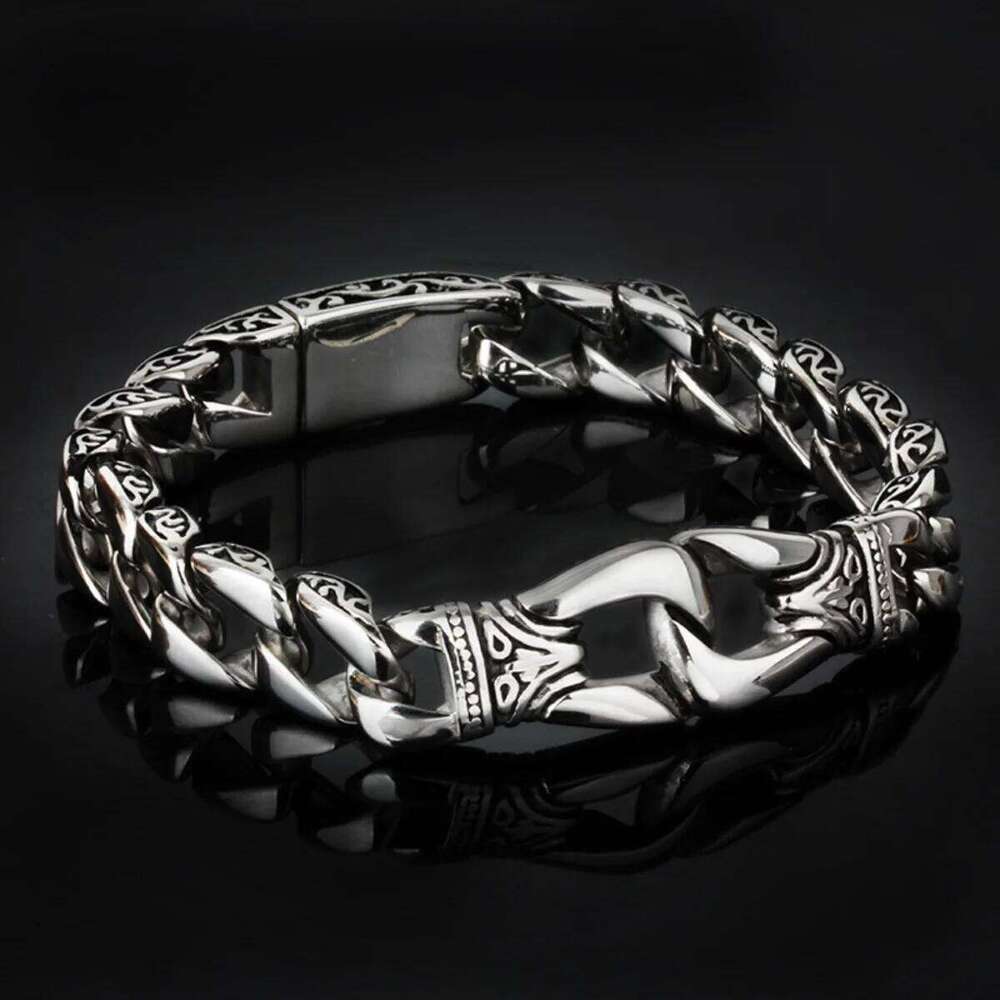 Punk Silver Color Bracelet - Stainless Steel Jewelry for Men, Hypoallergenic Gift & Party Bangles Chain Accessories 25T1226