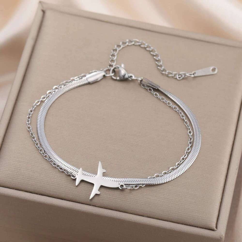 Skyrim plane Pendant Stainless Steel Women's Snake Bead Chain Exquisite Bracelet Friends Birthday Jewelry Gift 25T1226