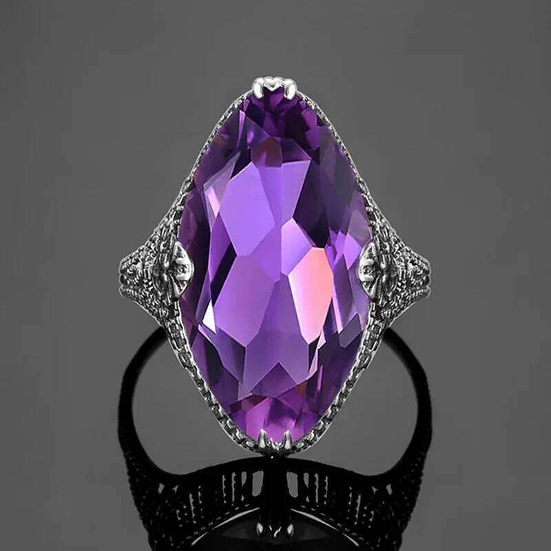 Huitan Marquise Purple Cubic Zirconia Rings for Women Unique Wedding Bands Accessories Temperament Luxury Trendy Lady Jewelry