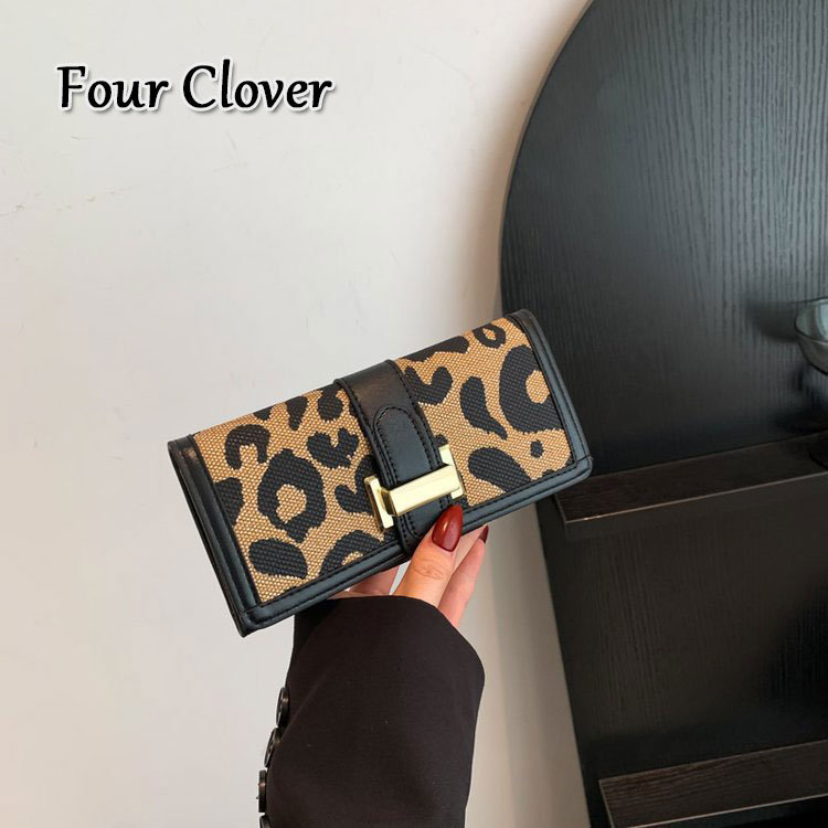 European and American fashion leopard print wallet, long ladies wallet, unisex clutch, large capacity tri-fold wallet, cardholder, retro classic short