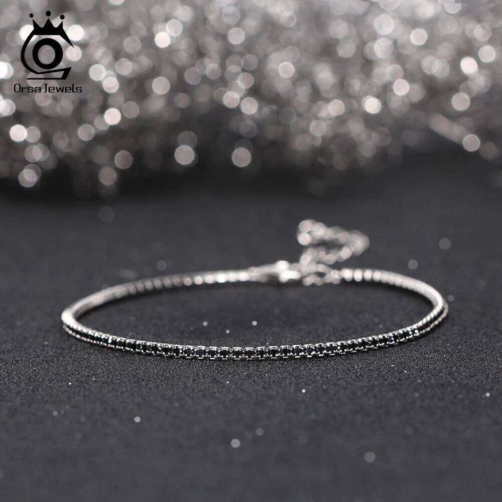 ORSA JEWELS Authentic 925 Sterling Silver Tennis Fashion Black&Pink&Blue 4A Zirconia Bracelet Jewelry for Women SB190 25T1226