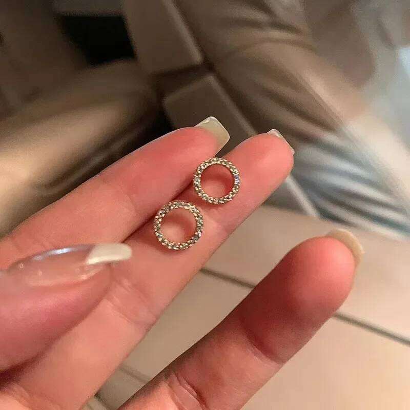 LATS Delicate Small Circle Stud Earrings for Women Gold Color Crystal Minimalist Summer Fashion Jewelry Party Accessories Gift 25H1226