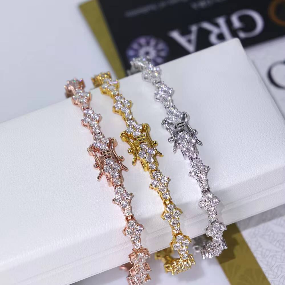 Fashion New Arrival Femme Design 925 Silver VVS Moissanite Diamond Iced Out Cross Tennis Chain Bracelet