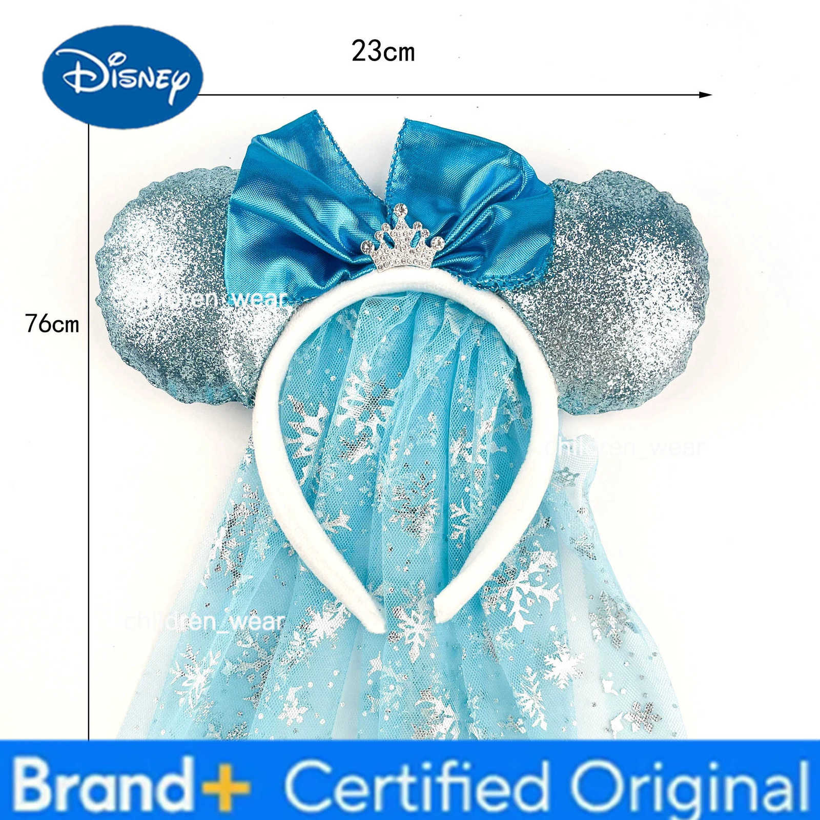 Disney White Wedding Mickey Mouse Headband Frozen Elsa Princess Ears Blue Veil Headband Womens Sequin Bow Crown Park Tiara H251226