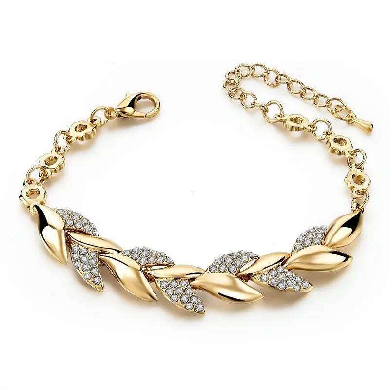 New Fashion Luxury Gold Color Leaf couple Bracelets for Women men Charm Full of Zircon Crystal bangle Jewelry Accessories gift 25T1226