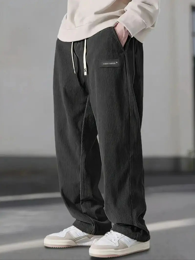 MenS Corduroy Straight Leg Pants with Drawstring Waist Pockets and n Stretchy Casual Fit for Everyday Wear Spri 251226