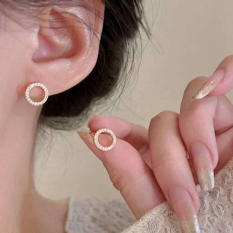 LATS Delicate Small Circle Stud Earrings for Women Gold Color Crystal Minimalist Summer Fashion Jewelry Party Accessories Gift 25H1226