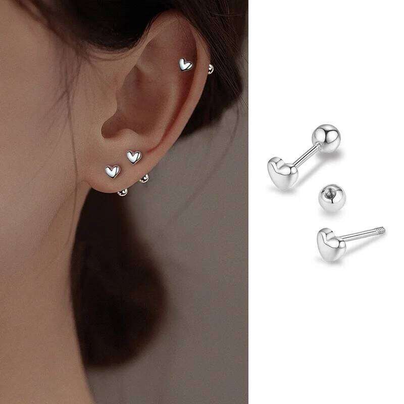 EVISPOL 1Pair Heart for Women Stainless Steel Love Cartilage Earrings Screw Back Stud Earring Body Jewelry Gifts 25H1226