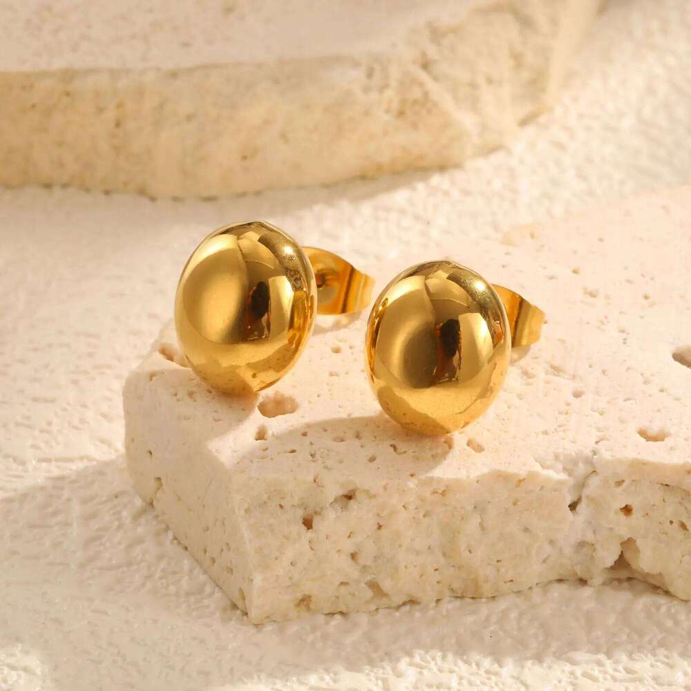Chis Egg-shaped Stud Earrings for Women,Gold Plated Stainless Steel Oval Earrings,Waterproof Jewelry Mother's Day Gift 25H1226
