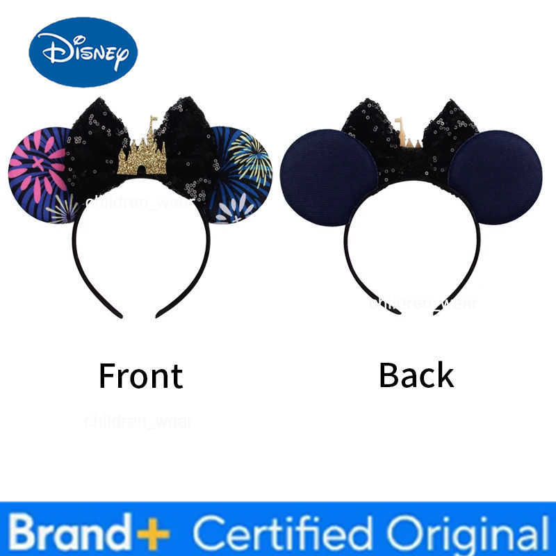 Disney 2025 Castle Fireworks Mouse Ears Headband Sequins Bow Hairband For Girls Children Featival Party DIY Hair Accessories H251226