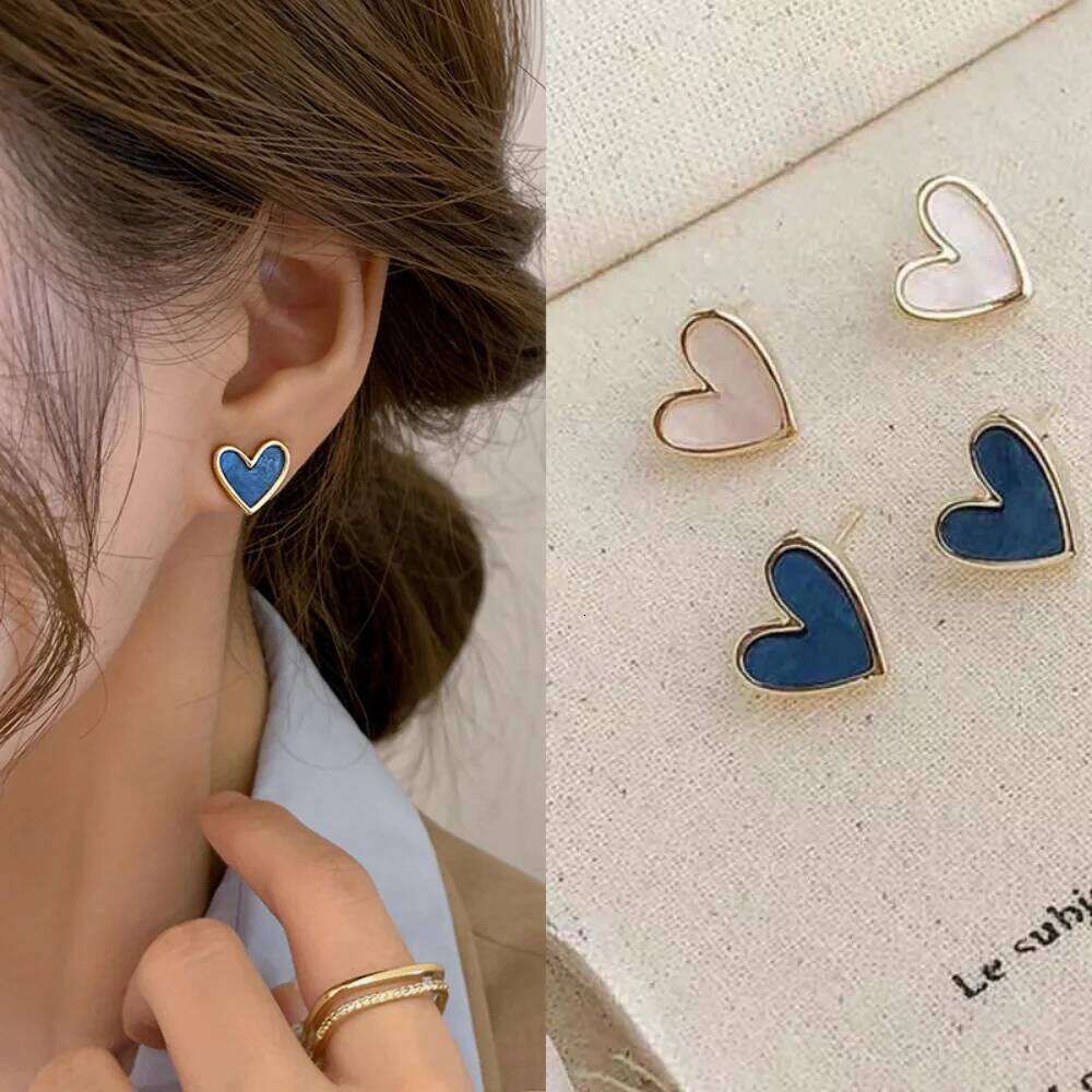 Sweet Heart Stud Fashion for Women Girl Cute Blue Pink Love Bling Glaze Earrings Aesthetic Designer Jewelry Party Gifts 25H1226