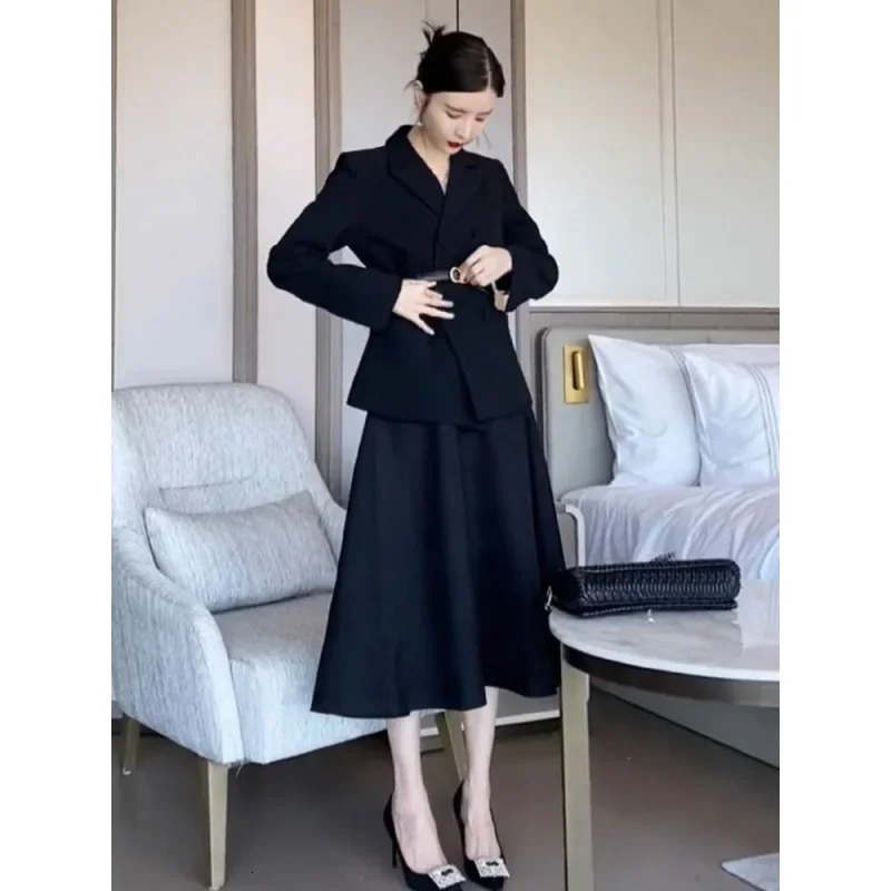 Elegant French Style Tweed Suit Dress Set For Women Autumn 2024 Arrival Professional Attire Twopiece Coat Skirt 251211