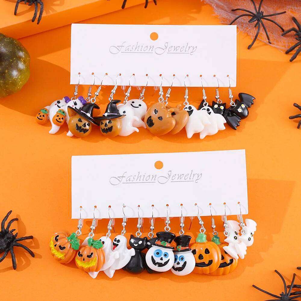 18 Pair Halloween Combination Earrings Set for Women Pumpkin Bat Skull Star Pearl Rhinestone Earring Girls Party Jewelry 25H1226