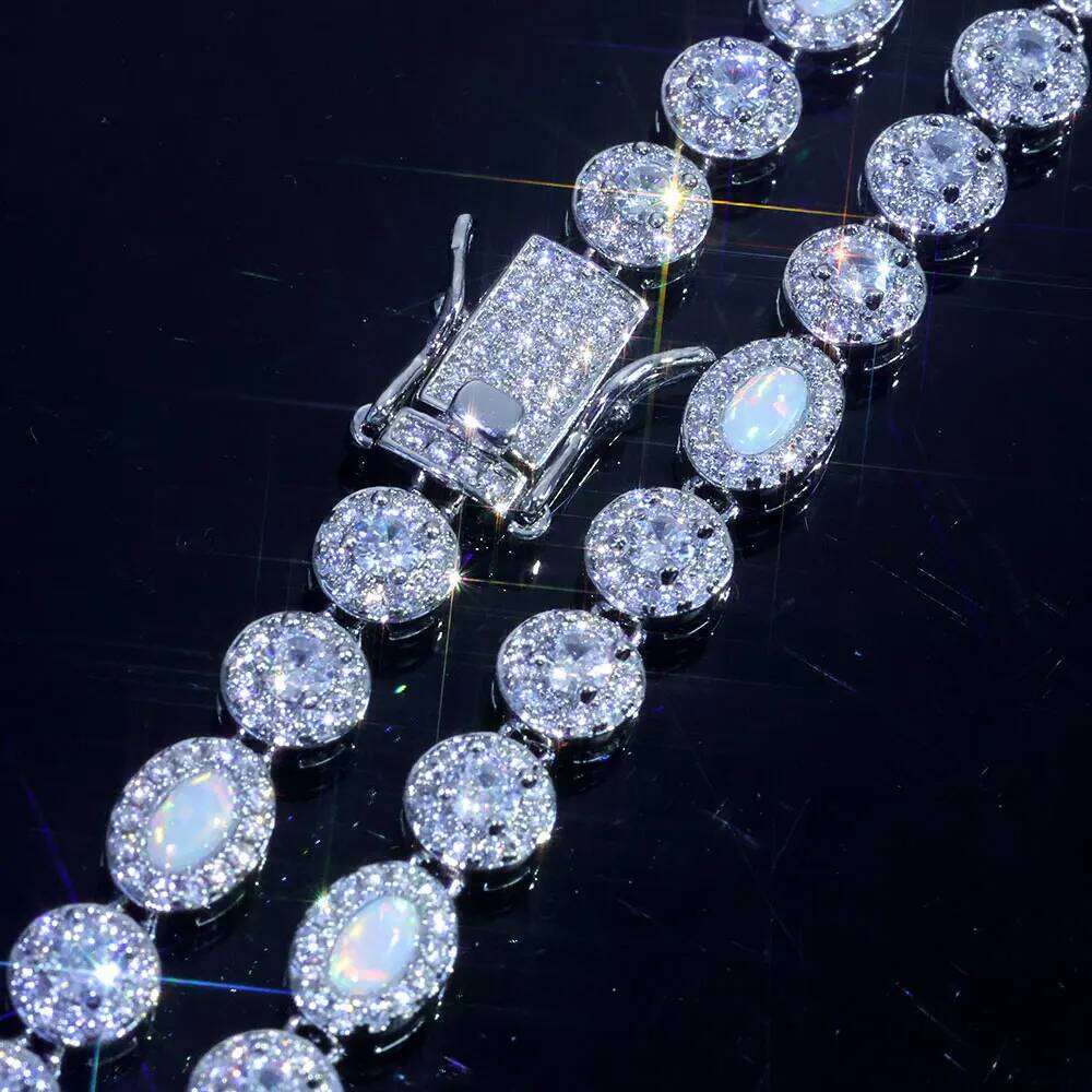 Hip Hop Moissanite Necklace 925 Sterling Silver White Vvs Moissanite&Flame Opal Tennis Chain Fine Jewelry