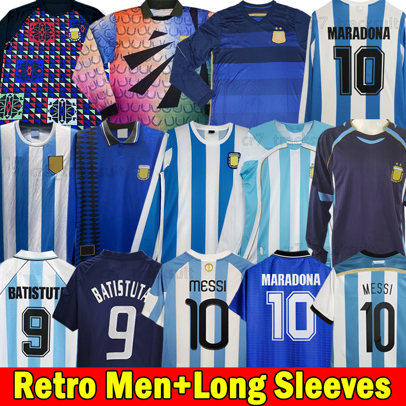 Argentina Retro Long Sleeves Soccer Jerseys 1978 1986 MARADONA BATISTUTA AIMAR DI MARIA 1990 93 Goalkeeper Football Shirts 2006 2014 KEMPES KUN AGUERO Men Uniforms