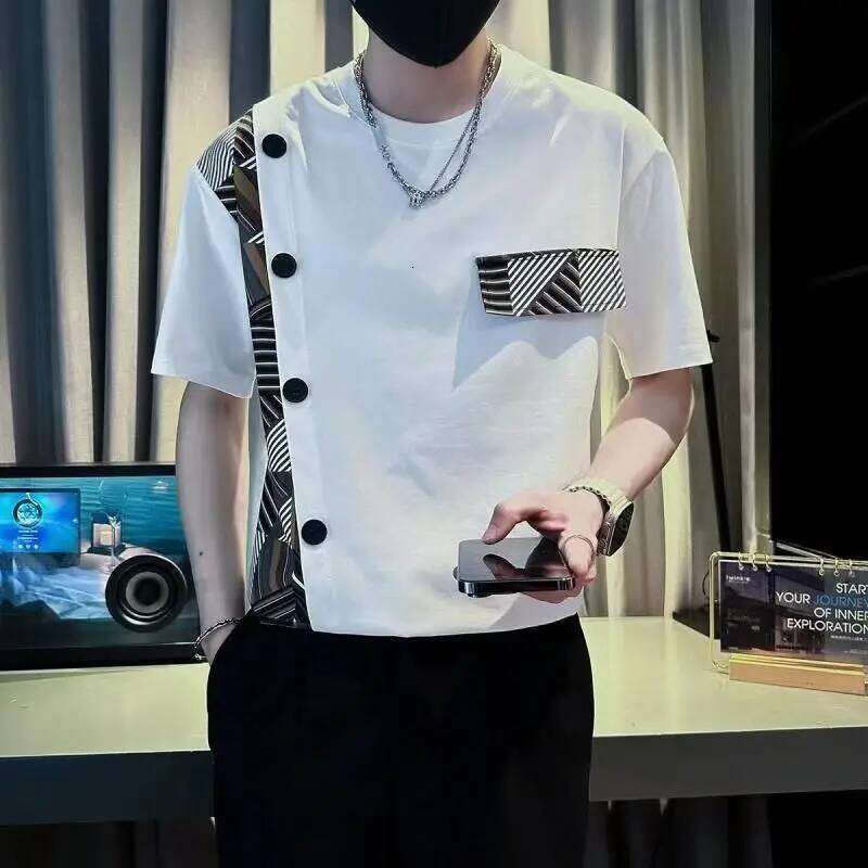 Men's Short Sleeve T-Shirt New Ethnic Style Patchwork Summer Casual Top