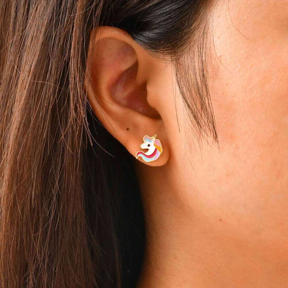 Cute Rainbow Unicorn Stud Earrings for Women Girls,Stainless Steel Insect Beetle Earrings,Charms Jewelry Accessories Gift 25H1226