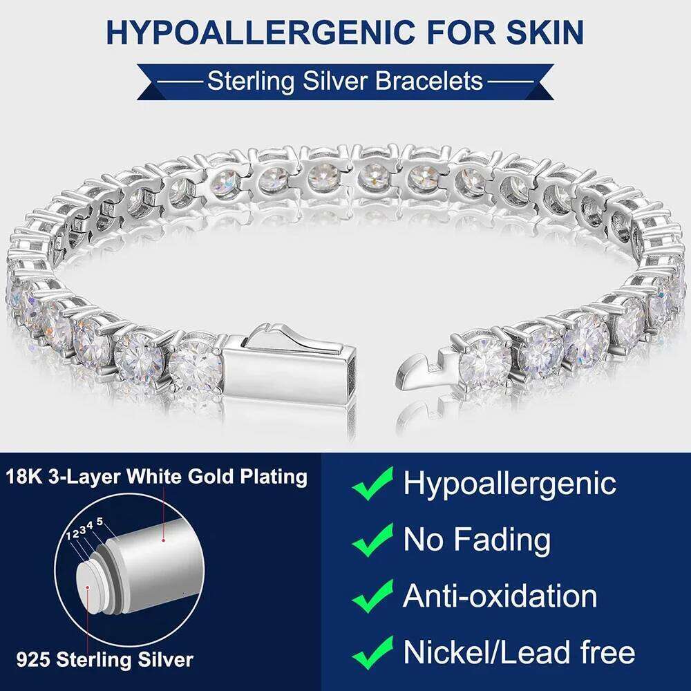3mm 4mm Moissanite Tennis Bracelets for Women Men Sparkling Diamond GRA S925 Silver Plated White Gold Bracelet Wedding Jewelry 25T1226