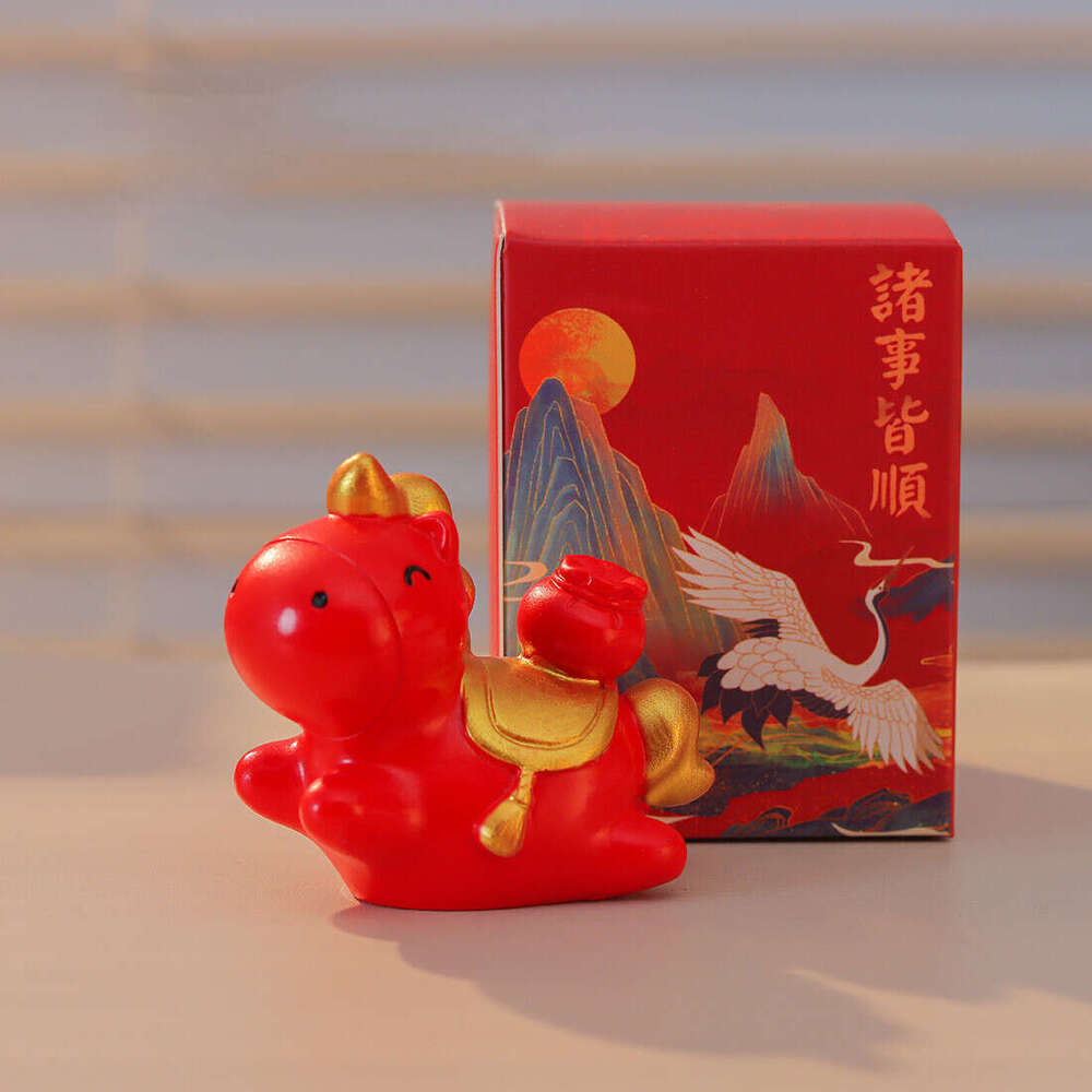 Dh_art Year of the Horse Zodiac Figurine | Chinese Style Desk Ornament for Home & Office | Cute Fortune Horse Statue & New Year Gift