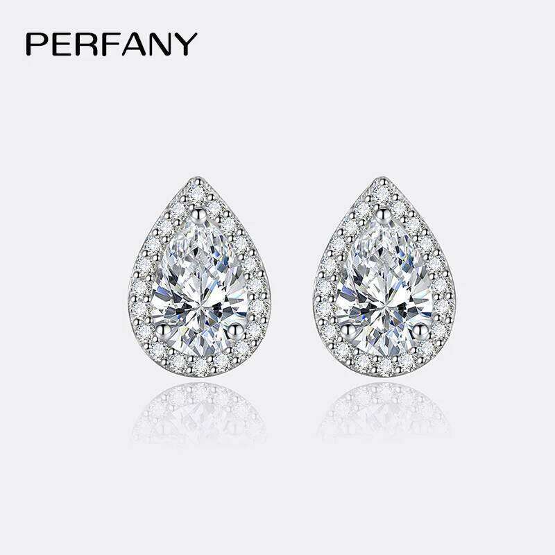 PERFANY 1CT Moissanite for Women S925 Pure Silver Water Droplet Cutting Laboratory Diamond Earrings Luxury Jewelry 25H1226