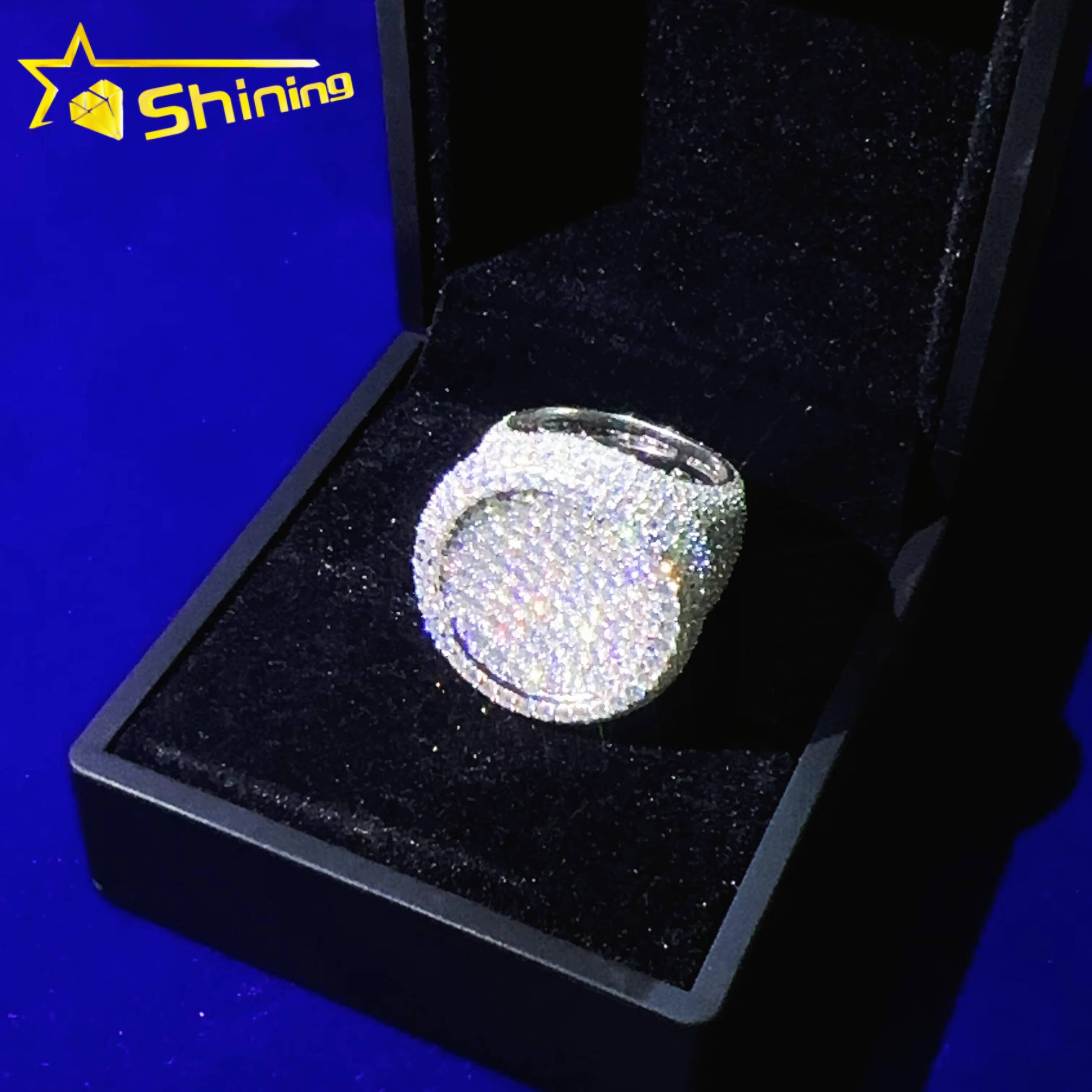 Fashion Style Men Hip Hop Engagement Diamond Ring 925 Moissanite Round Sterling Silver Rings Iced Out