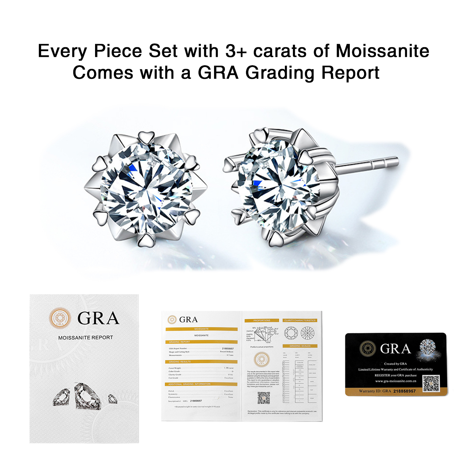 S925 Sterling Silver Snowflake Moissanite Fire Earrings Studs Gra VVS Designer 0.6 1 2 3 4 Ct Lab Grown Diamond Womens Wedding Stud Earring Luxury Jew
