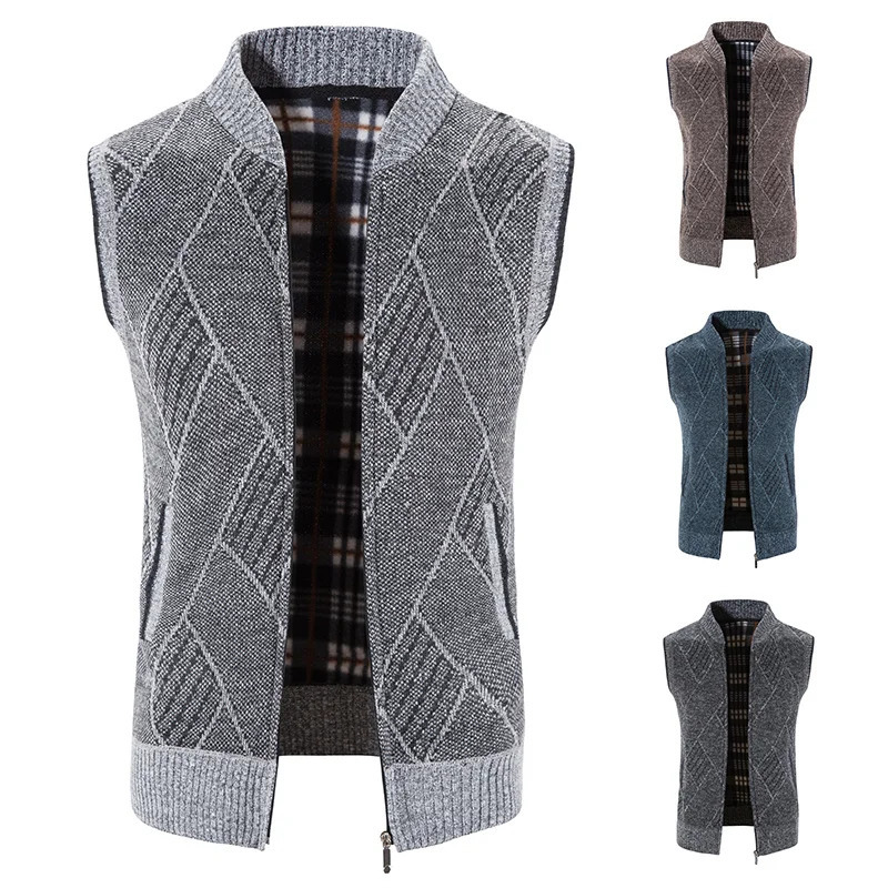 Mens Sleeveless Jackets Knitted Sweater Autumn Spring Male Cardigan Zip Up Coat Turtleneck Fleece Warm Cold Blouse 251226