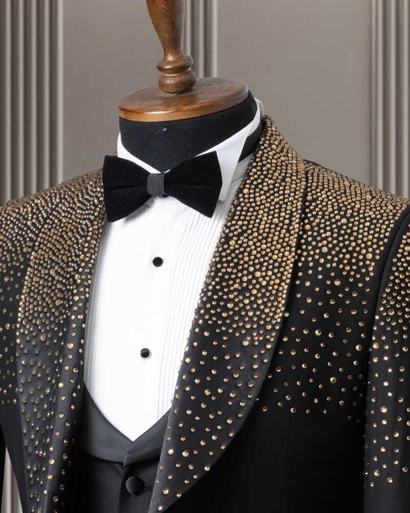 Handsome Men Banquet Pants Suits Beads Shawl Lapel Groom Wear Wedding Tuxedos Wear 3 Pieces Business Birthday Party Customized