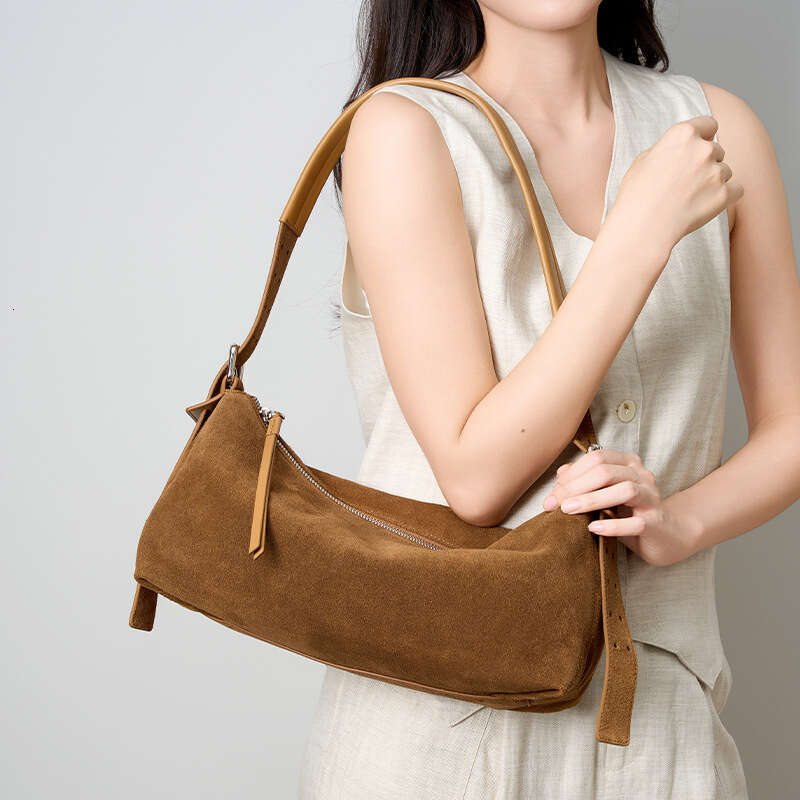 Luxury Shoulder Bags Totes Hobo Korean Wide Strap Versatile Genuine Leather Cowhide Crossbody Matte Suede Fashion Commuter High End Light Bag