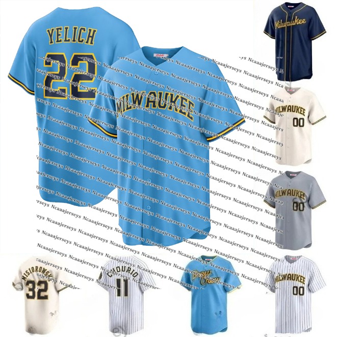22 Yelich Baseball Jerseys Jackson Chourio Jacob Misiorowski Sal Frelick Brice Turang Contreras Freddy Peralta Ortiz Trevor Megill For Mens Womens Youth
