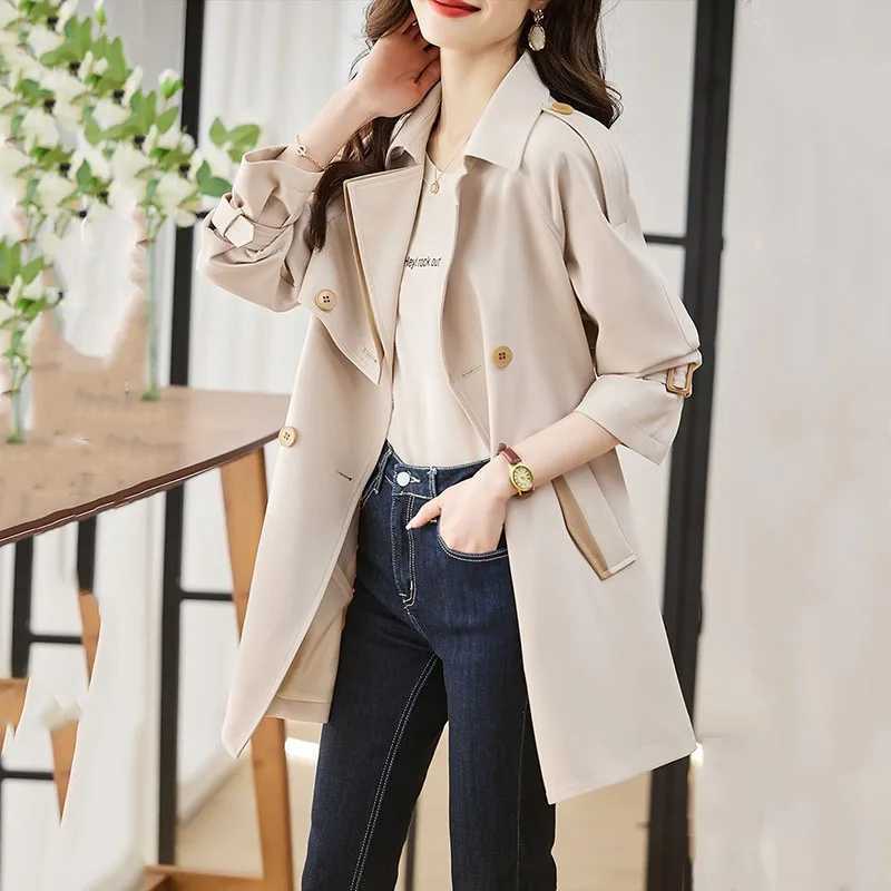 Spring Autumn New2025 Windbreaker Coat Women Fashion Slim Mid Long Trench Coat Women Casual Double-breasted Outerwear Female TopT251226