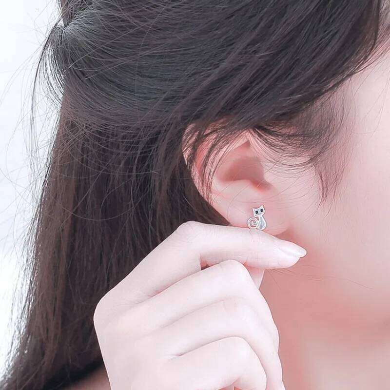 Buyee 925 Sterling Silver Female Stud Cute Cat Animal for Women Fashion Party Small Fine Jewelry Earring Gift 25H1226