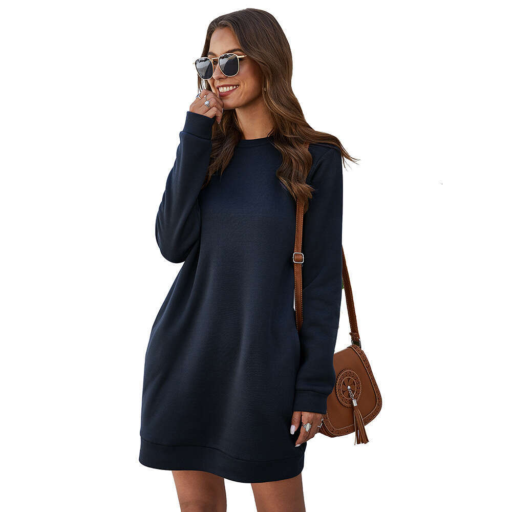 Dress for Women Autumn Winter Fashion Round Neck Long Sleeve Dress Relaxed Lazy Casual Home Outing Wear