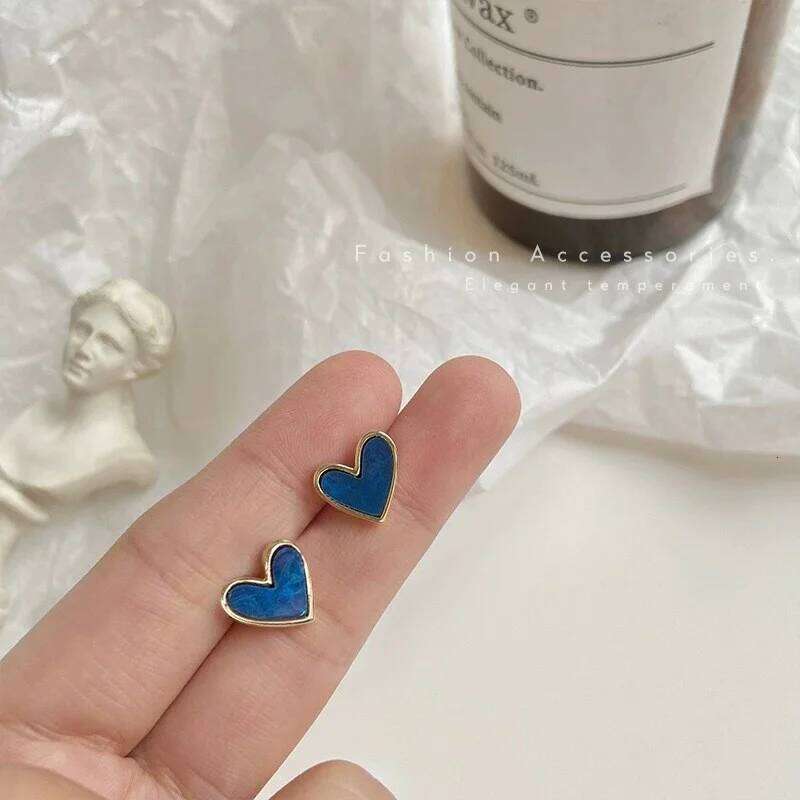 EVISPOL Small Blue Heart Stud Women Black Simple Cute Girls Love Earrings for Birthday Party Jewelry Gifts 25H1226