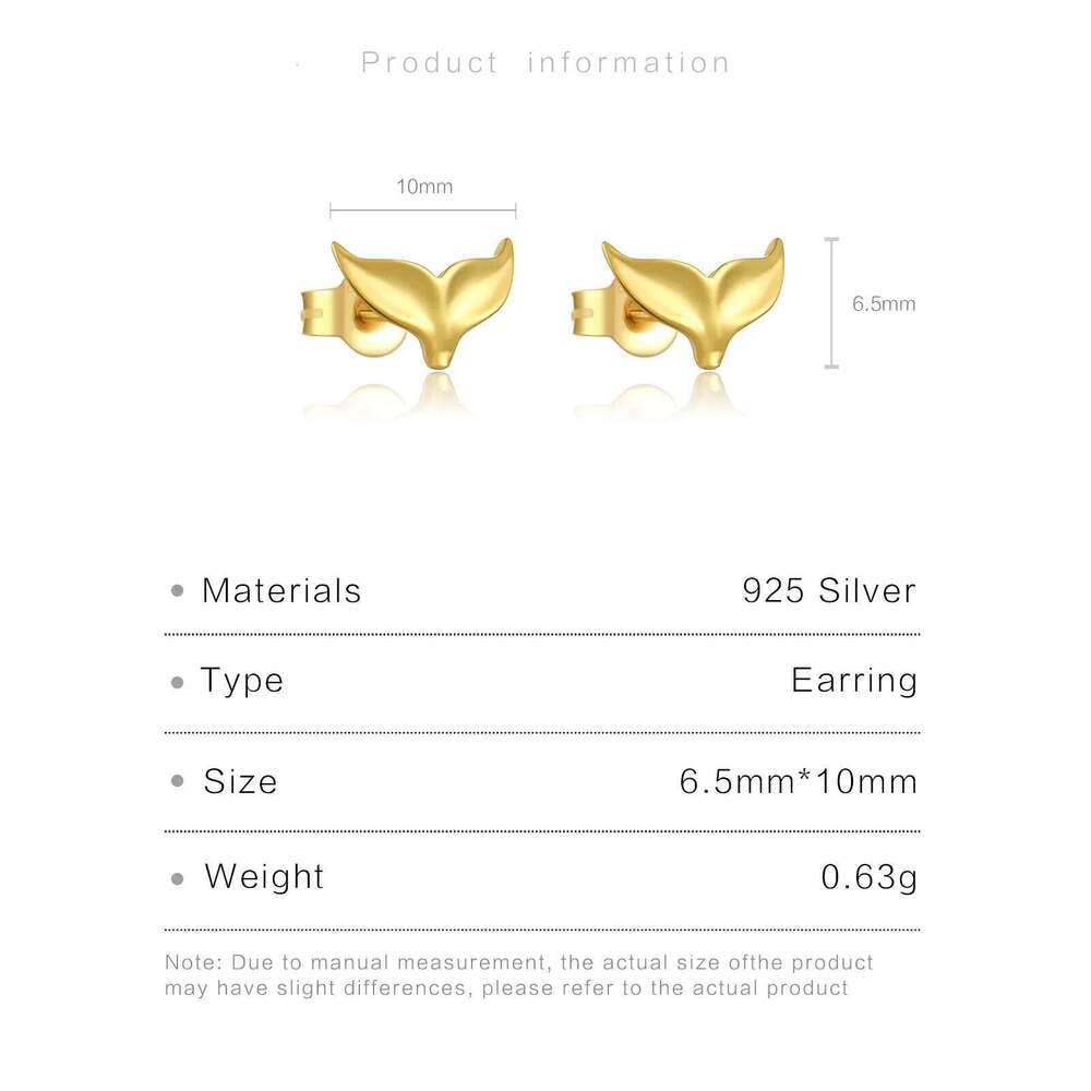 ANDYWEN 925 Sterling Silver Gold Fish Tail Stud Earring Clips Piercing Pendiente Women luxury Fine Jewelry Simple Jewels 25H1226